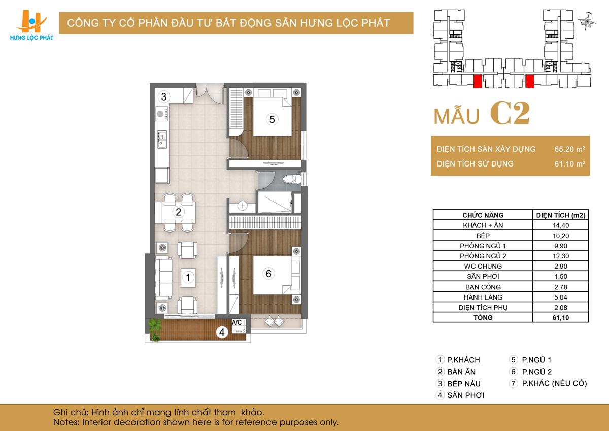 Mặt Bằng 65m² (2PN)