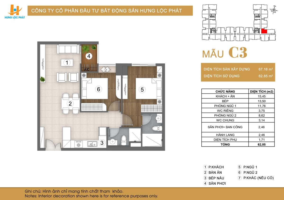 Mặt Bằng 67m² (2PN)