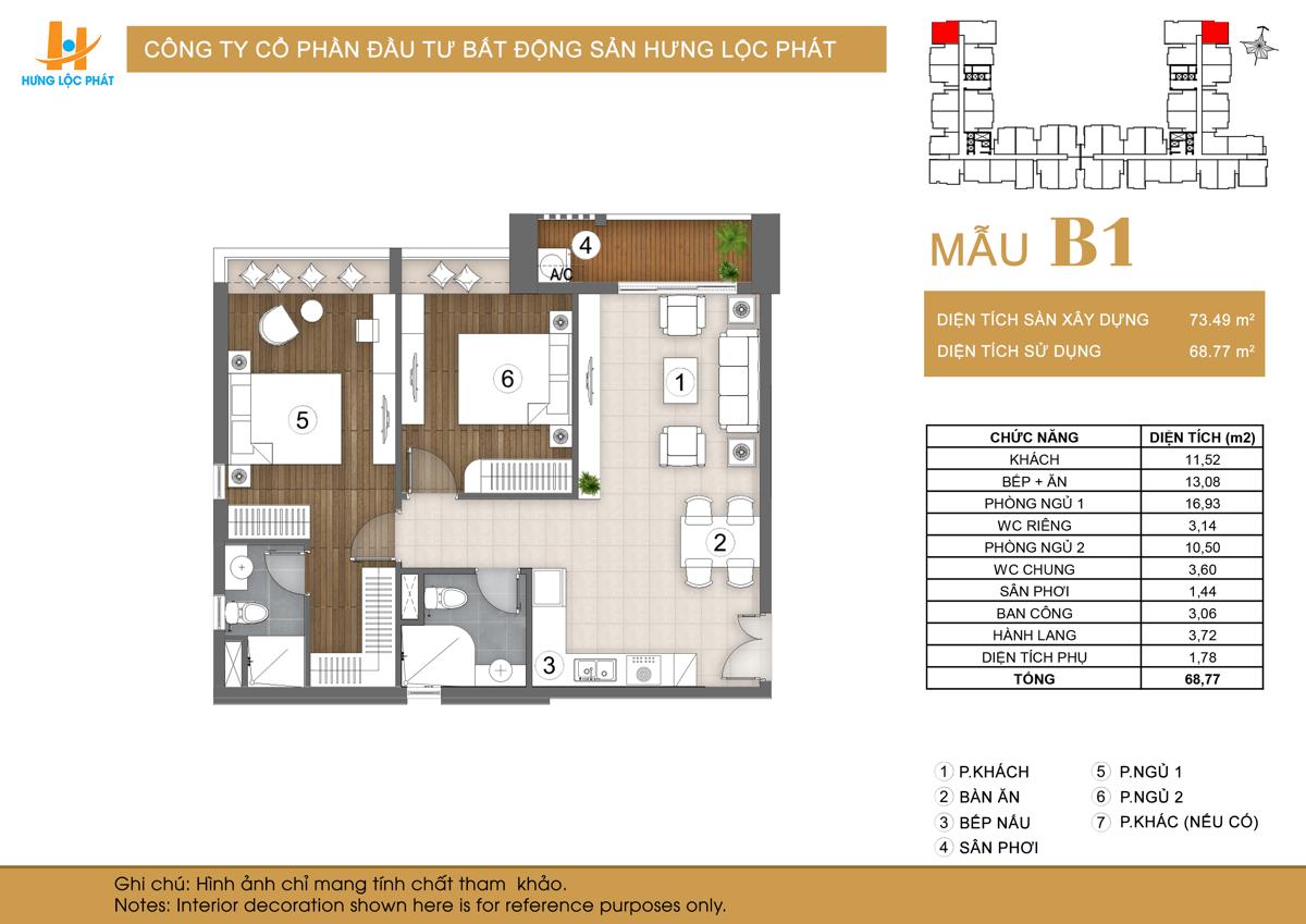 Mặt Bằng 73m² (2PN)